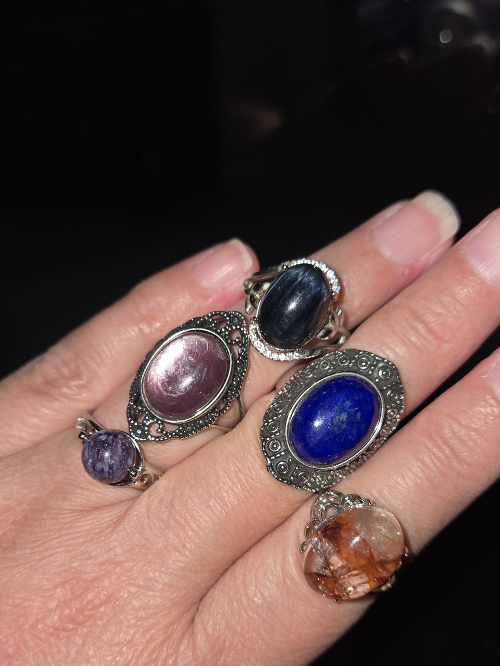 Set Of 17 Rings Women's Adjustable Multi-Color Gemstone Ring Collection - Picture 4 of 9